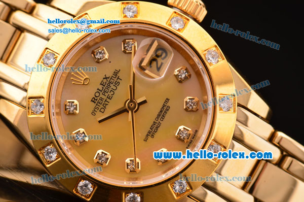 Rolex Datejust Lady Pearlmaster 2813 Automatic Gold Case with Yellow MOP Dial Diamond Markers and Yellow Gold Strap ETA Coating - Click Image to Close